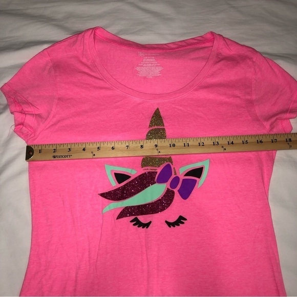Unicorn Shirt Size Juniors L Pink Short Sleeve Tee Barbie Whimsical Fantasy - Picture 4 of 6